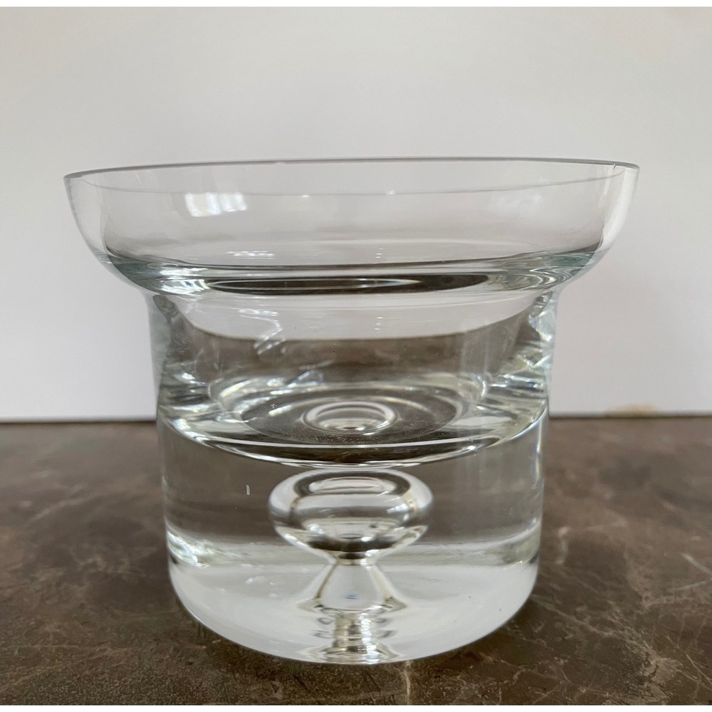 Krosno Poland Crystal Candle Holder Heavy Solid Base Controlled Bubble 3.25"